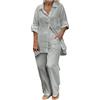 HAOLEI Completa Donna in Cotone e Lino Estiva Leggera Due Pezzi Manica Lunga Camicie + Pantaloni Lino Set Larghi Taglie Forti Completo Tuta Moda Stampato Confortevole da Casa Abbigliamento Donna Offerte