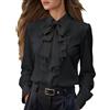 Generisch Elegant Camicetta da Donna in Raso, con Bottone, con Fiocco, a Maniche Lunghe, Camicia da Ufficio, Camicia a Maniche Lunghe, Casual, con Volant, Camicie da Lavoro, O nero., XL
