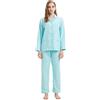 GLOBAL Pigiama Donna Flanella Donna Pigiami Cotone Maniche Lunghe Pigiami Due Pezzi da Donna Camicie da Notte da Donna Pjs Confortevole Sleepwear Caldo Morbido Verde, Punto Bianco XXL