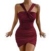 Generico Abito Elegante Donna Vestito da Cerimonia Aderenti Sexy con Scollo A V Scava Fuori Borsa Club Casual Maniche Lunghe Pieghettato Lungo Vestiti Eleganti Abiti Ragazza Estivo Sexydonna