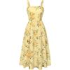 Belle Poque Abito da donna con orlo in pizzo floreale vintage con scollo quadrato e punto smock sul retro con spalline A-Line Swing Midi Dress