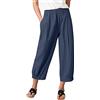 Eauptffy Pinocchietto Donna Estivi in Lino di Cotone - Pantaloni Lunghi Elastici Tinta Unita Moda da Spiaggia per Il Tempo Libero 2024