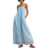 Generisch Maxi abito estivo da donna, leggero, elegante, per il tempo libero, in stile bohémien, con tasche laterali e cuciture a contrasto, per vacanze in spiaggia, feste in giardino