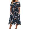 Masrin Abito da donna retrò con motivo floreale, scollo rotondo, a maniche corte, oversize, largo, estivo, per il tempo libero, in cotone, linea ad A, con tasche
