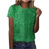 Generico Maglietta Donna Manica Corta T Shirt Paillettes da Donna Camicie con Scollo Rotondo Magliette Glitterate Top A Corta Camicette Estivo Maglie Estive Curvy T-Shirt Cotone Mezze Verde XL