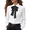 Generisch Camicetta Elegante da Donna in Satin, con Bottone, con Fiocco, a Maniche Lunghe, per Business, Camicetta a Maniche Lunghe, Camicetta Casual, con Volant, Camicette da Ufficio, Camicette da