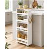 Xinyvee Carrello Cucina Salvaspazio 22 cm di Profondità, Carrello con Ruote Portatutto a 5 Ripiani con Maniglia e 6 Ganci, Portaoggetti Stretto per Bagno e Lavanderia, Bianco e Rovere, 40 × 22 × 108 cm