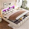 HOXINBLY Letto Matrimoniale con Contenitore 180x200 cm LED e USB C, Letto una piazza e mezza con Testiera Regolabile, Letto contenitore con rete a doghe, Struttura Letto in Velluto