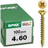 Spax 1081020350123 - Vite universale, testa svasata, taglio a croce, T-STAR plus, 4CUT, filettatura piena, zincato passivato giallo A2L, 1081020400603