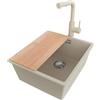 PRIMAGRAN Lavandino sottotop al Mobile 45cm + Rubinetto, 41x47cm | Set: Rubinetto BW3010 + Kit di scarico + Tagliere + Lavello in Granito a 1 Vasca - London, Beige