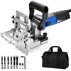 igooo Giunto a doppio mandrino DJ710, 710 W 230 V 50 Hz, spina UK/DE, falegname per lastre di legno, punte da trapano 2 x 10 mm, 2 x 8 mm e 2 x 6 mm, 80 tasselli