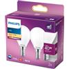 Philips LED Lampadina Sfera, 2 pz, 4.3W, Attacco E14, Luce Bianca Calda, Non Dimmerabile