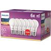 PHILIPS LED Classic E27 confezione da 6 lampade (60 W), lampade LED opache con luce bianca calda, lampade a risparmio energetico con lunga durata, di nuova generazione
