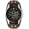 Fossil Orologio Coachman da uomo, movimento cronografo al quarzo, cassa in acciaio inossidabile argentata di 44 mm con cinturino in vera pelle, CH2891, Nero