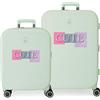 Enso Set Valigia Enso Cute Girl Verde 55/70 cm ABS Rigido Chiusura TSA Integrata 116L 7,54 kg 4 Doppie Ruote Bagaglio a Mano