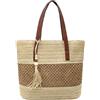 Long Keeper Borsa Paglia Mare - Borse Paglia Donna Elegante Boho Borsa a Spalla Estiva da Spiaggia Borse Tote Bag con cerniera Per Viaggio Vacanze (Bicolore Beige-Kaki - con nappina)