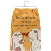 Primitives by Kathy, Set di strofinacci in cotone, motivo con gatto e cane, decorazione per cucina/bagno, strofinacci, 71 x 71 cm, giallo, nero, marrone, crema, rosso, dimensione S