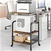 StarTech Tavolo per stampante - Supporto mobile per stampante - 3 ripiani - Vano portaoggetti regolabile - Struttura in metallo - Ruote - Marrone