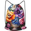 Anceky Zaino con coulisse, borsa da palestra con coulisse, borsa da nuoto con pittura a diamante e fiori per uomo e donna