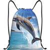 Anceky Zaino con coulisse per palestra, borsa con coulisse Jumping Dolphin, borsa da nuoto per uomo e donna