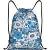 Anceky Borsa con coulisse leggera, piccola, borsa da palestra per donna, zaino da calcio con motivo floreale blu, per viaggi sportivi