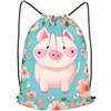 Anceky Zaino con coulisse, borsa da palestra con coulisse, motivo floreale con maialino carino, borsa da bagno per uomo e donna