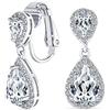Bling Jewelry Nuziale Teardrop CZ Halo Prom Pendenti Goccia Dichiarazione Lampadario Clip On Orecchini Cubic Zirconia Argento Placcato
