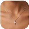 FOCALOOK Collana Croce Donna con Zirconio in Acciaio Inox Argento 3mm