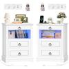 hefoths Set di 2 comodini, comodino, presa e illuminazione a LED | Comodino da divano con 3 cassetti e 1 vano portaoggetti, comò per camera da letto, 47 x 40 x 66 cm, 2 pezzi