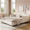 TOBIDOEN Lettino per bambini, 140 x 190 cm, letto singolo imbottito, struttura stabile, protezione anticaduta, testiera ergonomica imbottita, gambe in legno massiccio e motivo a righe verticali