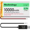 Meshnology Batteria Li da 3,7 V 10000 mAh con cavo di ricarica USB 1163115 1S batteria LiPo con bordo di protezione nastro in gomma isolato e spina micro PH2.0 per Ar duino ESP32 scheda modulo Drone