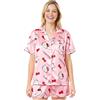 Get Trend Hello Kitty Pigiama Corto Donna Estivo, Kuromi Cinnamoroll Set 2 Pezzi con Camicia a Bottoni e Pantaloni, Regalo Donna (XL, Rosa Hello Kitty)