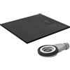 LuxeBath Piatto Doccia 100x90 cm Nero con Set di Scarico, Extra Piatto e Robusto in SMC, Vasca Doccia Rettangolare Altezza 3 cm, Design Effetto Ardesia con Superficie Antiscivolo, Facile Installazione