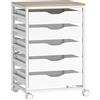 HOMCOM Mobiletto da ufficio su ruote in legno con 5 cassetti, maniglie incassate, 50 x 40 x 74,5 cm, bianco | Aosom Italy