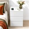 GOKHOMX Comodino con Prese e USB, 3 Cassetti, Bianco, 40x35x60 cm | Comodino stretto con stazione di ricarica, 2 prese, 2 USB e cavo 2 m; cassettiera per camera, salotto o studio