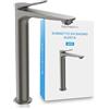 Bächlein Miscelatore per bagno Aldeya alto in design moderno, miscelatore monocomando extra alto per lavabo da appoggio con set di montaggio, rubinetto da bagno antracite