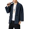 Generisch Kimono Cardigan Uomo Puro Colore Cardigan Oversized Locker Camicie Classico Vintage Giacche Tradizionali Con Tasche Stile Cinese Giacca di Lino Con Lacci, Blu mare, XXL