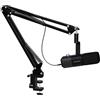 NearStream Microfono per podcast XLR/USB con braccio ad asta resistente, microfono dinamico per PC/mixer audio/PS5/gaming/streaming, microfono da studio con cancellazione del rumore on/off, monitor