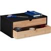 Relaxdays Organizer da Scrivania con 2 Cassetti in Bambù e MDF, Cassettiera da Ufficio, HLP 14x33x21 cm, Naturale Nero