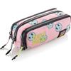 Miquelrius - Astuccio triplo scomparto, astuccio scolastico organizzatore, chiusure lampo in plastica resistente, maniglie metalliche, portapenne astuccio 210 x 90 x 70 mm, Don't Panic, Rosa, 210 x 90