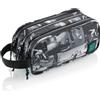 Miquelrius - Astuccio triplo scomparto per scuola, chiusura lampo in plastica resistente, maniglie metalliche, maniglia per il trasporto, astuccio per lo skateboard, skateboard park, grigio, 210 x 105