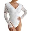 DASONLUE Body da donna con pizzo a maniche lunghe, in pizzo, jumpsuit trasparente con ritagli, body tradizionale a maniche lunghe, body in pizzo, outfit sexy, dirndlbody, elegante bodysuit, top intimo