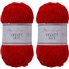 Utopia Crafts Velvet Lux Chenille Super Soft Chunky Yarn for Knitting and Crochet 2x 100g (Red)
