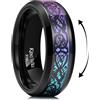 King Will Anello Fidget nero con drago celtico, in acciaio inox, con intarsio in fibra di carbonio blu, rosso, viola, 8 mm, per uomini e donne, 69.7 (22.2), Metallo, Non pietra preziosa