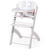 CHILDHOME, Seggiolone per bambini Evolutive : Da 0 mesi a 85 kg, Tavoletta inclusa, Legno di faggio, Roll bar, Cintura di sicurezza a 5 punti, Viti invisibili, Evosit bianco