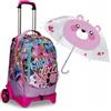 SJ GANG STYLE JAM GANG Zaino Scuola Con Carrello Sganciabile A 2 Ruote - Trolley Jack 2WD - GLEAMLED GIRL - 3 in 1 + Ombrello Rosa, Fantasia Orso