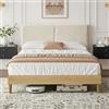 VECELO Doppia imbottita 140 x 190 cm con testiera in cotone e lino regolabile in altezza, supporto a doghe in legno solido, facile da montare, senza rumore, non necessita di rete, beige