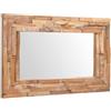 vidaXL Specchio decorativo in teak, realizzato a mano, con 4 ganci per appenderlo, specchio da parete, specchio decorativo, 90 x 60 cm