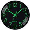 VIVILINEN Orologio da parete luminoso per camera da letto, senza ticchettio, silenzioso, moderno, per soggiorno, cucina, ufficio, bagno, funzionamento a batteria, nero che si illumina al buio