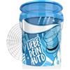 Waschhelden Set di secchio per il lavaggio dell'auto, con filtro e coperchio, 19 l, colore blu/bianco, con griglia per il filtraggio dello sporco, secchio per il lavaggio dell'auto, secchio per il